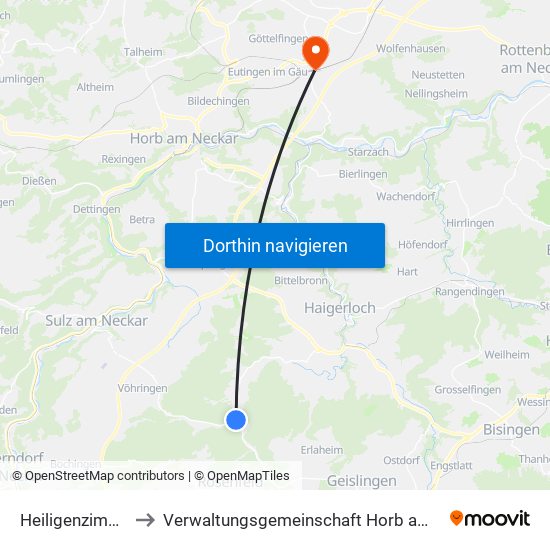 Heiligenzimmern to Verwaltungsgemeinschaft Horb am Neckar map