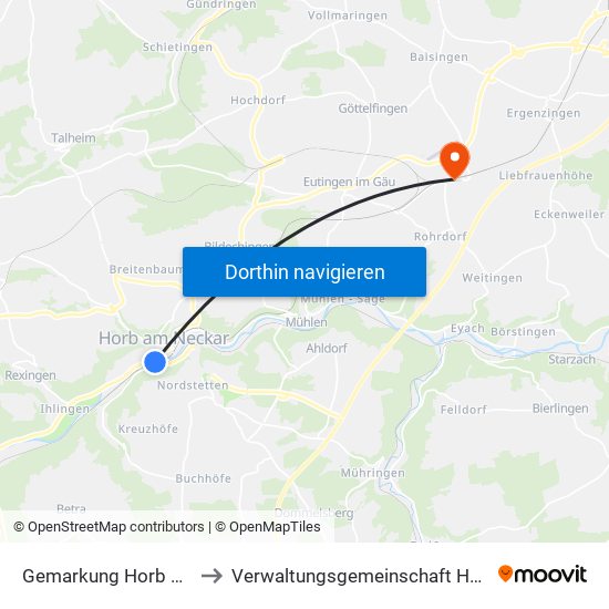 Gemarkung Horb am Neckar to Verwaltungsgemeinschaft Horb am Neckar map