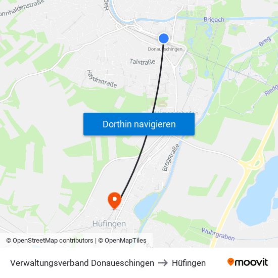 Verwaltungsverband Donaueschingen to Hüfingen map