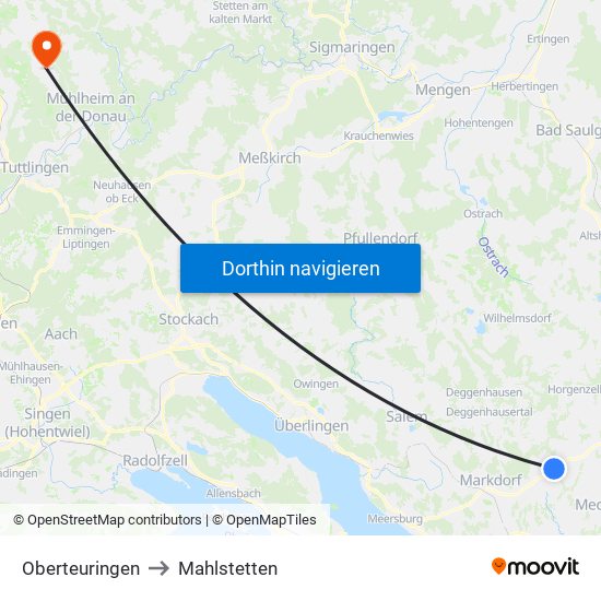 Oberteuringen to Mahlstetten map