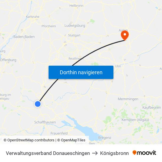 Verwaltungsverband Donaueschingen to Königsbronn map