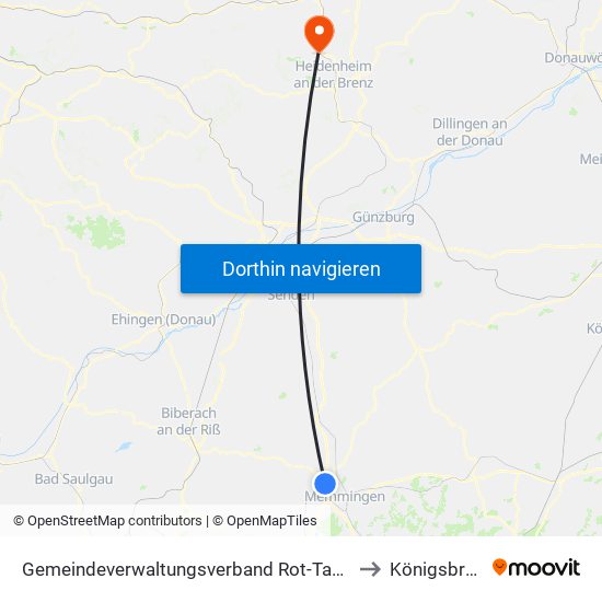 Gemeindeverwaltungsverband Rot-Tannheim to Königsbronn map