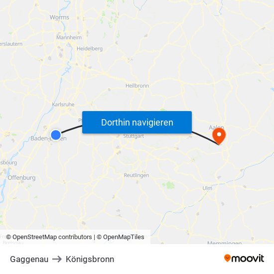 Gaggenau to Königsbronn map