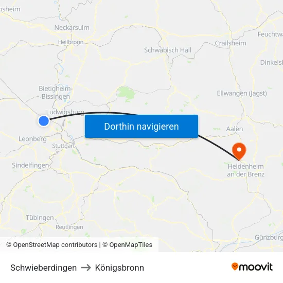 Schwieberdingen to Königsbronn map
