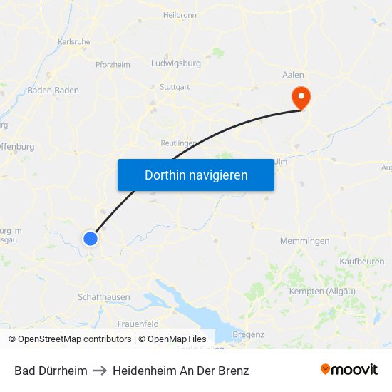 Bad Dürrheim to Heidenheim An Der Brenz map