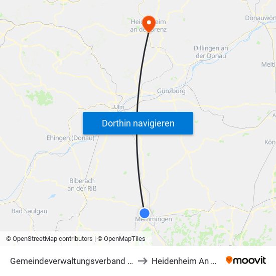 Gemeindeverwaltungsverband Rot-Tannheim to Heidenheim An Der Brenz map