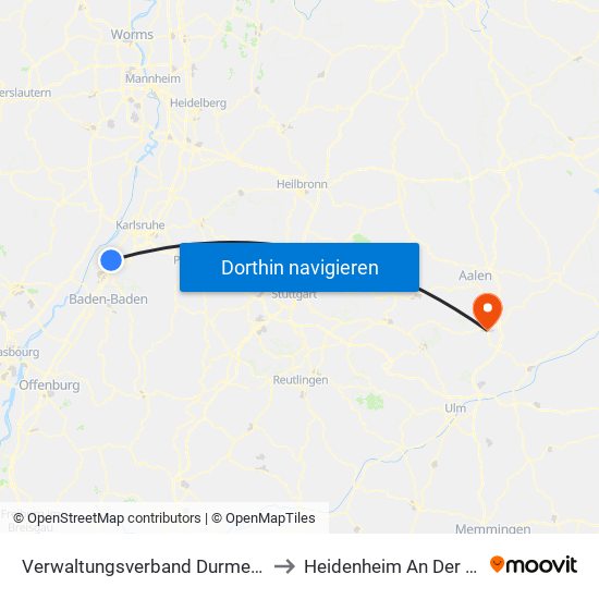 Verwaltungsverband Durmersheim to Heidenheim An Der Brenz map