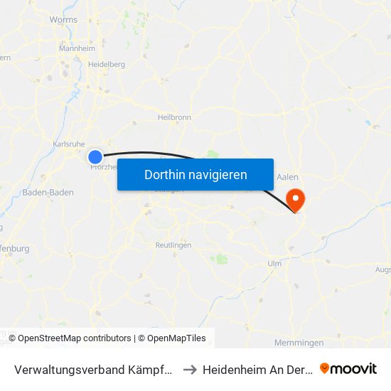 Verwaltungsverband Kämpfelbachtal to Heidenheim An Der Brenz map