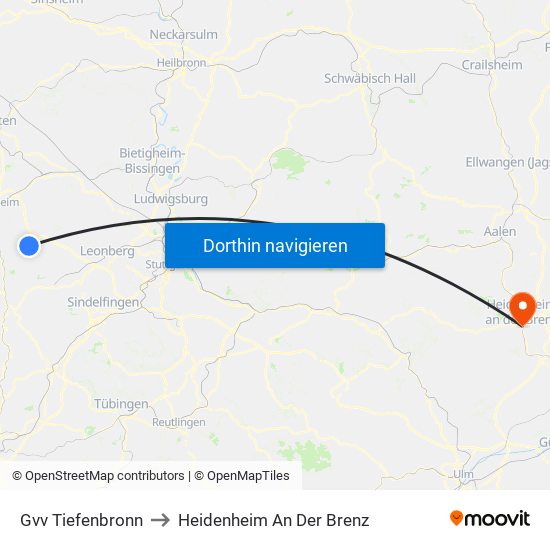 Gvv Tiefenbronn to Heidenheim An Der Brenz map