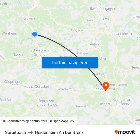 Spraitbach to Heidenheim An Der Brenz map