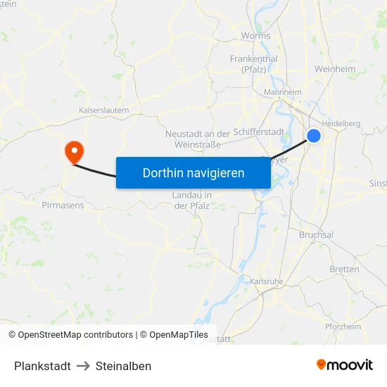 Plankstadt to Steinalben map