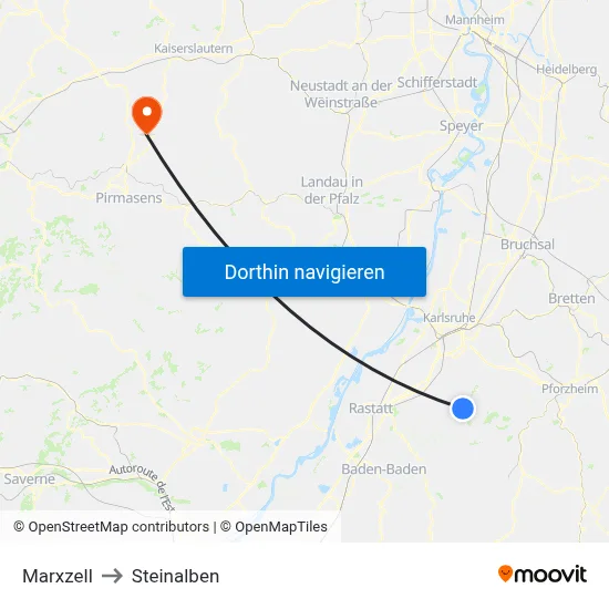 Marxzell to Steinalben map