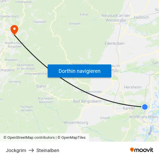 Jockgrim to Steinalben map
