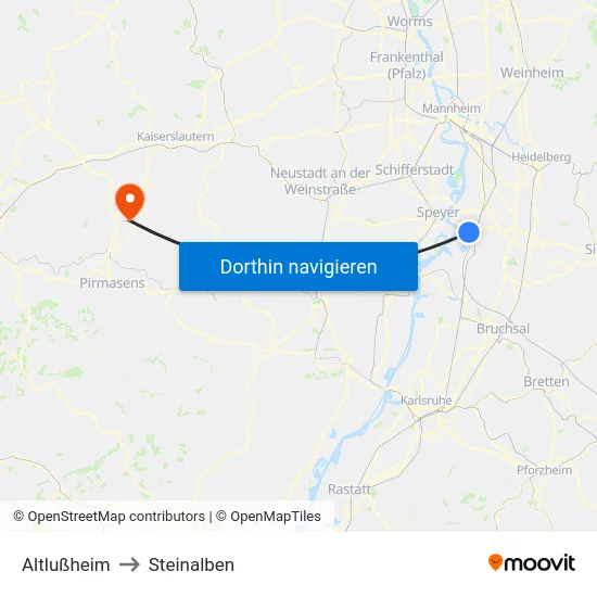Altlußheim to Steinalben map