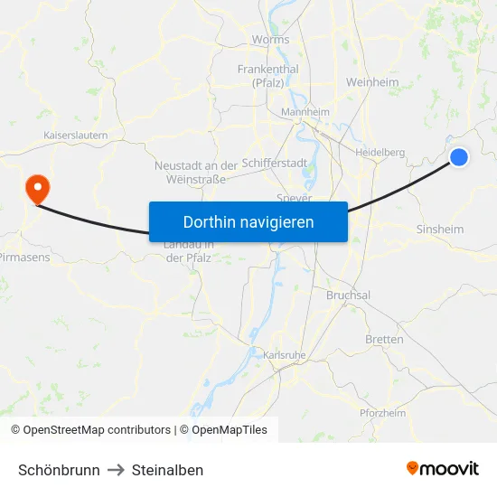 Schönbrunn to Steinalben map