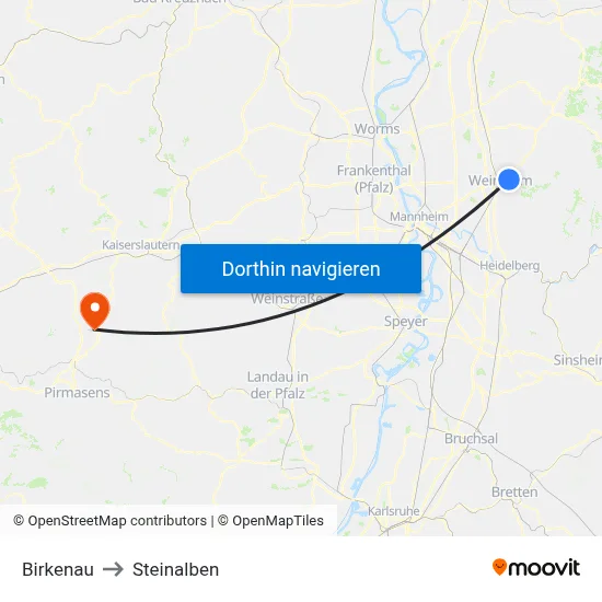 Birkenau to Steinalben map