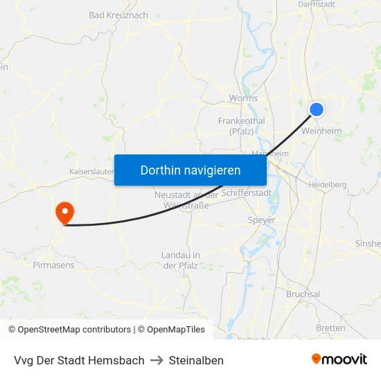 Vvg Der Stadt Hemsbach to Steinalben map