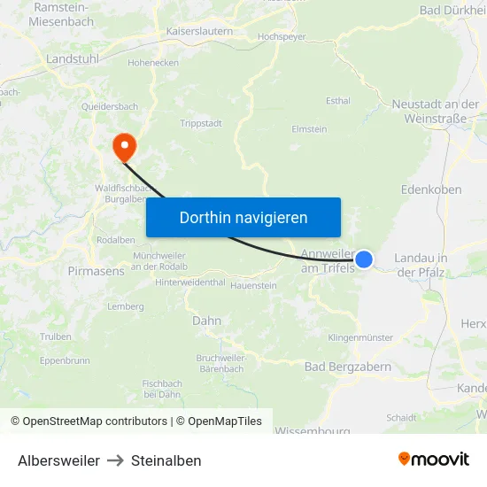 Albersweiler to Steinalben map