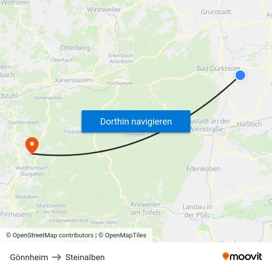 Gönnheim to Steinalben map
