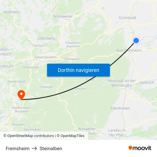 Freinsheim to Steinalben map