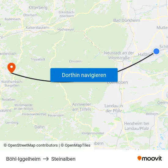 Böhl-Iggelheim to Steinalben map