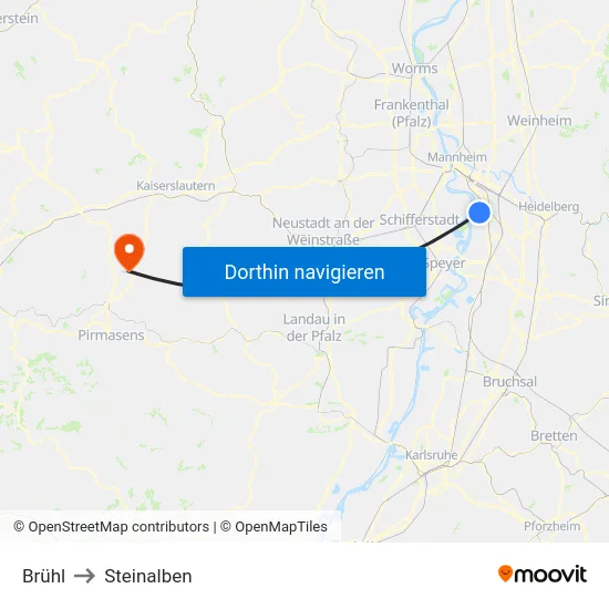 Brühl to Steinalben map