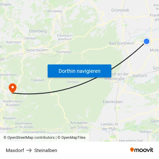 Maxdorf to Steinalben map