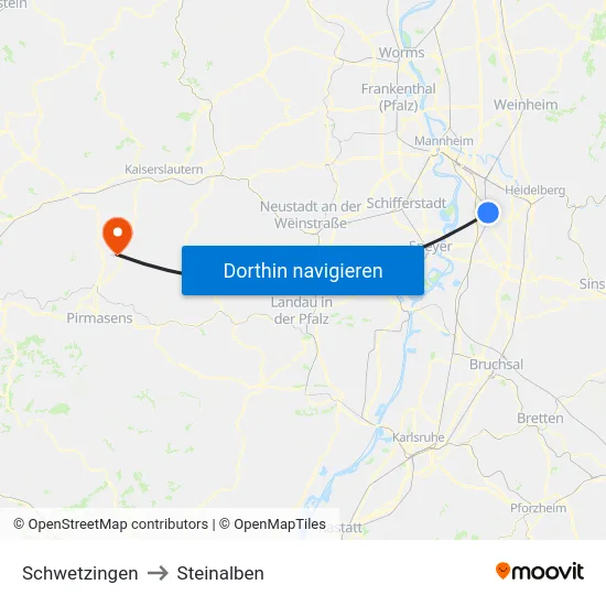 Schwetzingen to Steinalben map