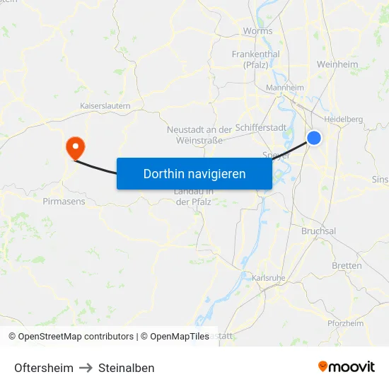 Oftersheim to Steinalben map