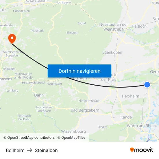 Bellheim to Steinalben map