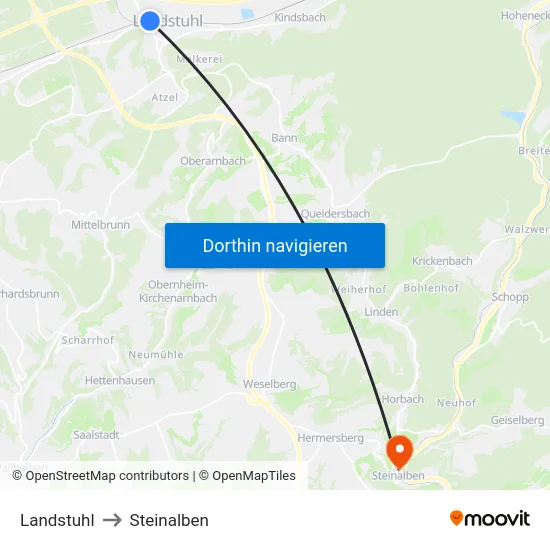 Landstuhl to Steinalben map