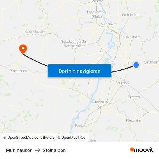 Mühlhausen to Steinalben map