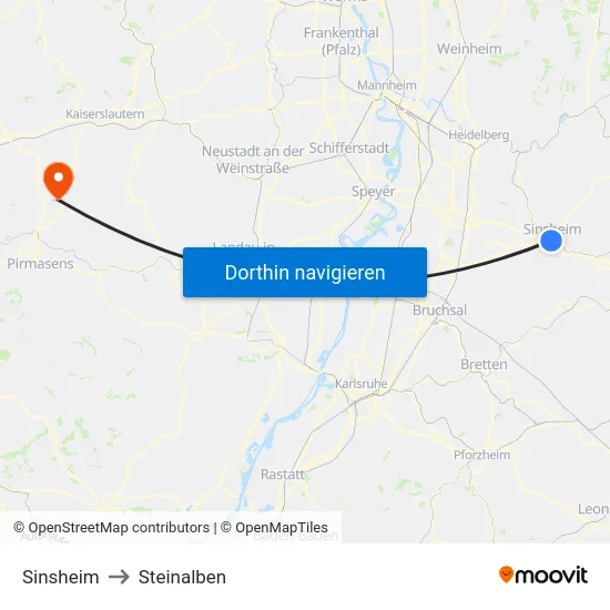 Sinsheim to Steinalben map
