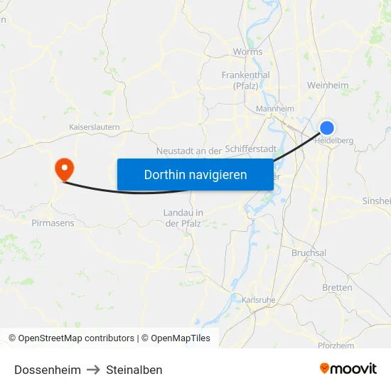 Dossenheim to Steinalben map