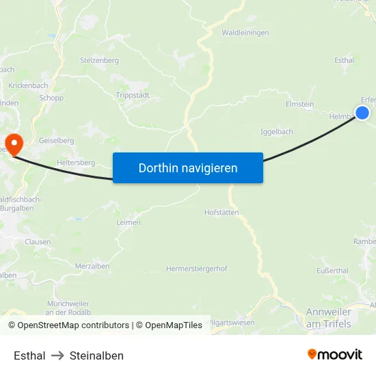Esthal to Steinalben map