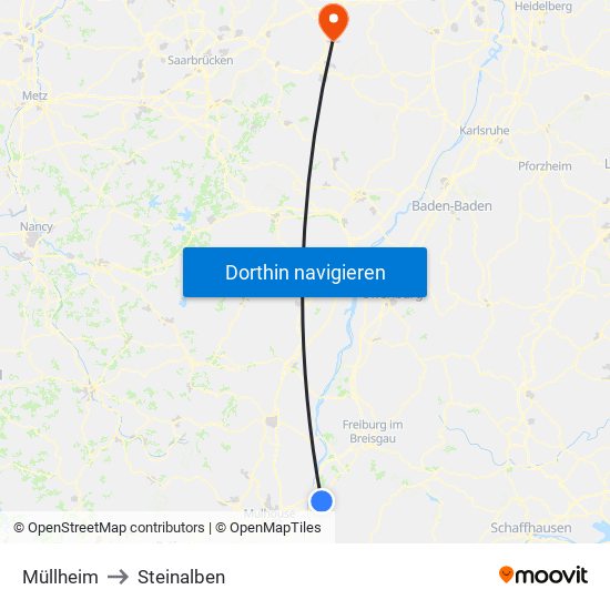 Müllheim to Steinalben map