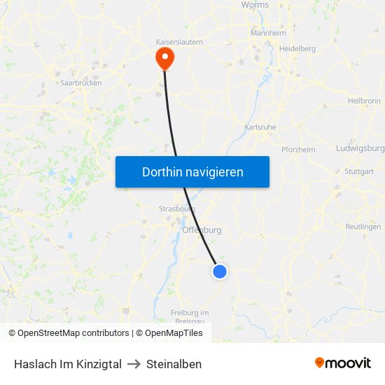 Haslach Im Kinzigtal to Steinalben map