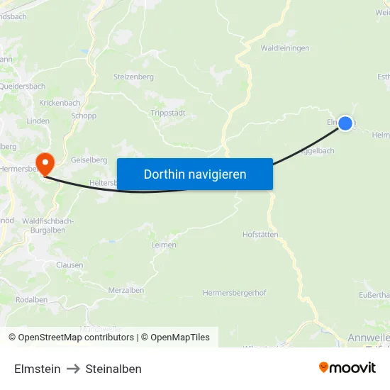Elmstein to Steinalben map