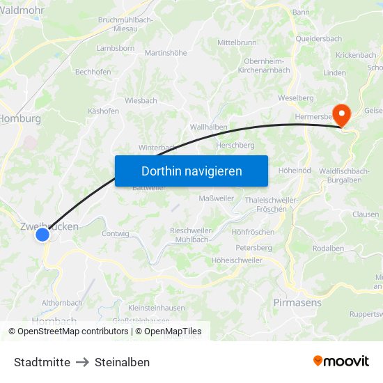 Stadtmitte to Steinalben map