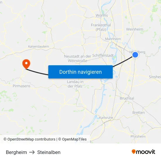 Bergheim to Steinalben map