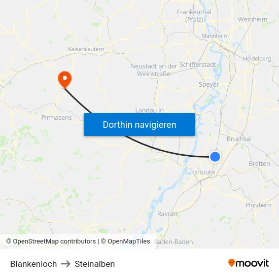 Blankenloch to Steinalben map