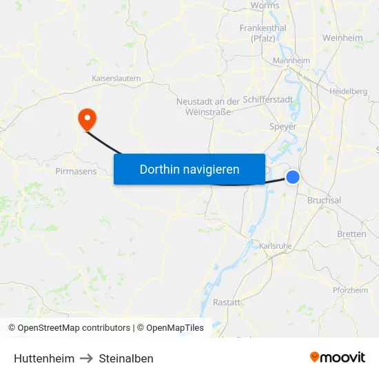 Huttenheim to Steinalben map