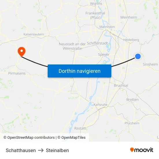 Schatthausen to Steinalben map