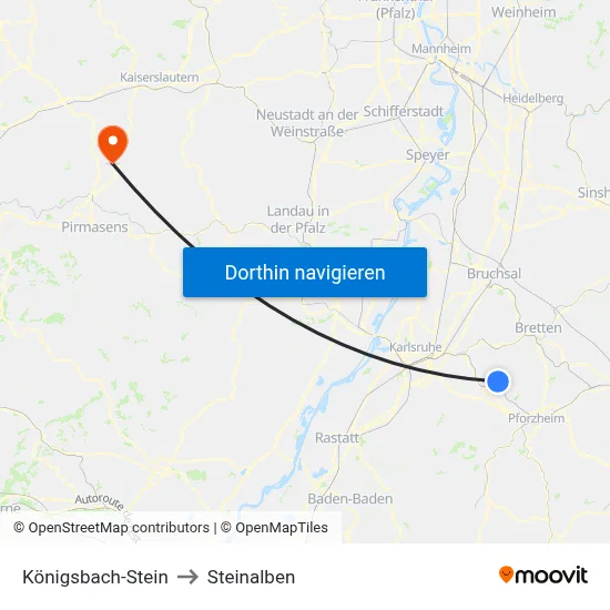 Königsbach-Stein to Steinalben map