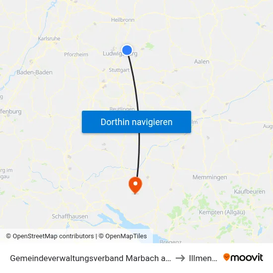 Gemeindeverwaltungsverband Marbach am Neckar to Illmensee map