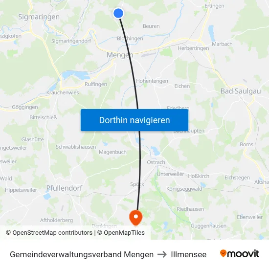 Gemeindeverwaltungsverband Mengen to Illmensee map