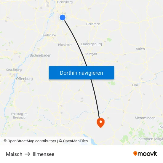 Malsch to Illmensee map