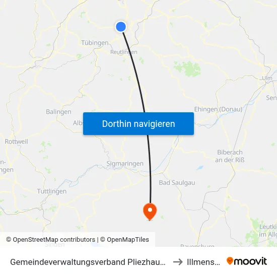 Gemeindeverwaltungsverband Pliezhausen to Illmensee map