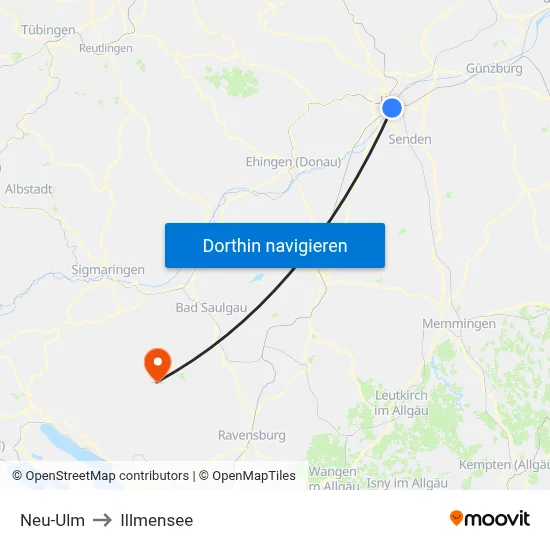Neu-Ulm to Illmensee map