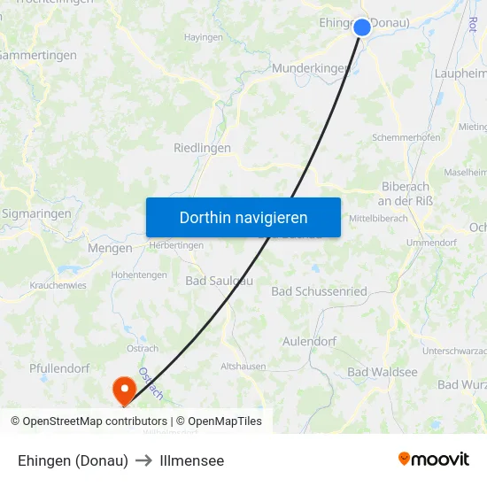 Ehingen (Donau) to Illmensee map